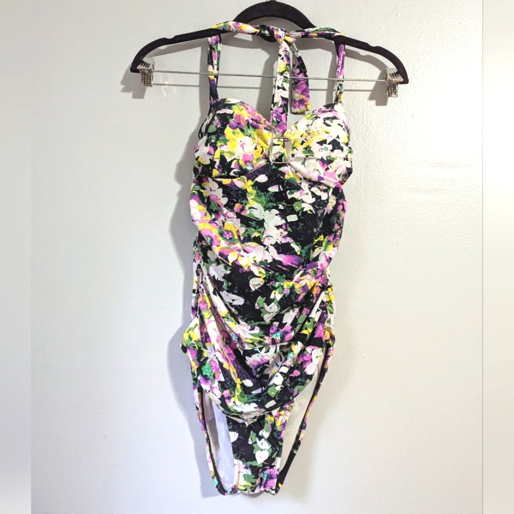 SPANX Floral One-Piece Swimsuit in Black, Yellow, Pink, Green
